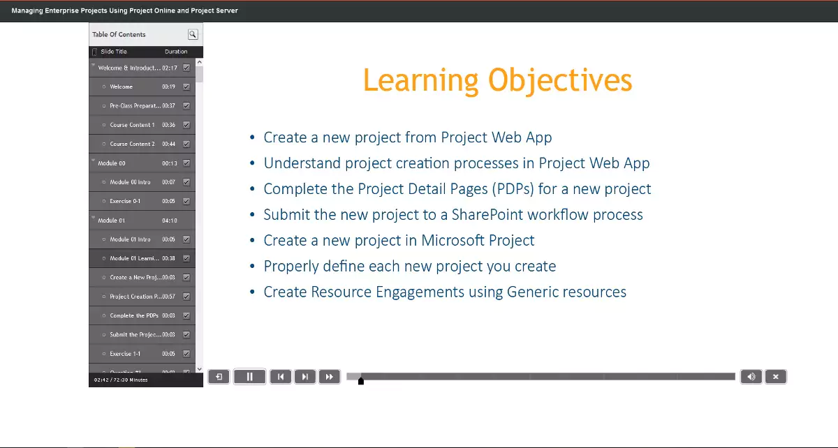 Self-Paced eLearning course learning objectives